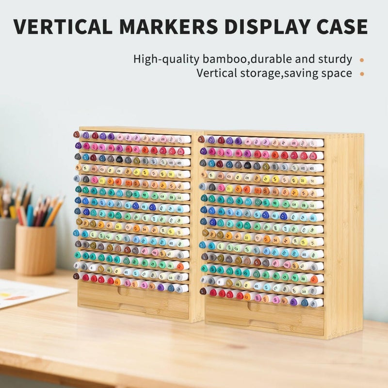 AUTOARK Natural Bamboo Marker Organizer with Drawer,182 Slots,Large Art Supply Storage for Artists,Teachers,Students - No Assembly Sturdy Desk Organizer for Classroom Office Decor,AHK-065 - Image 5